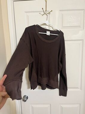 Offline by aerie Cozy Women's Chocolate Brown Thermal Sweatshirt